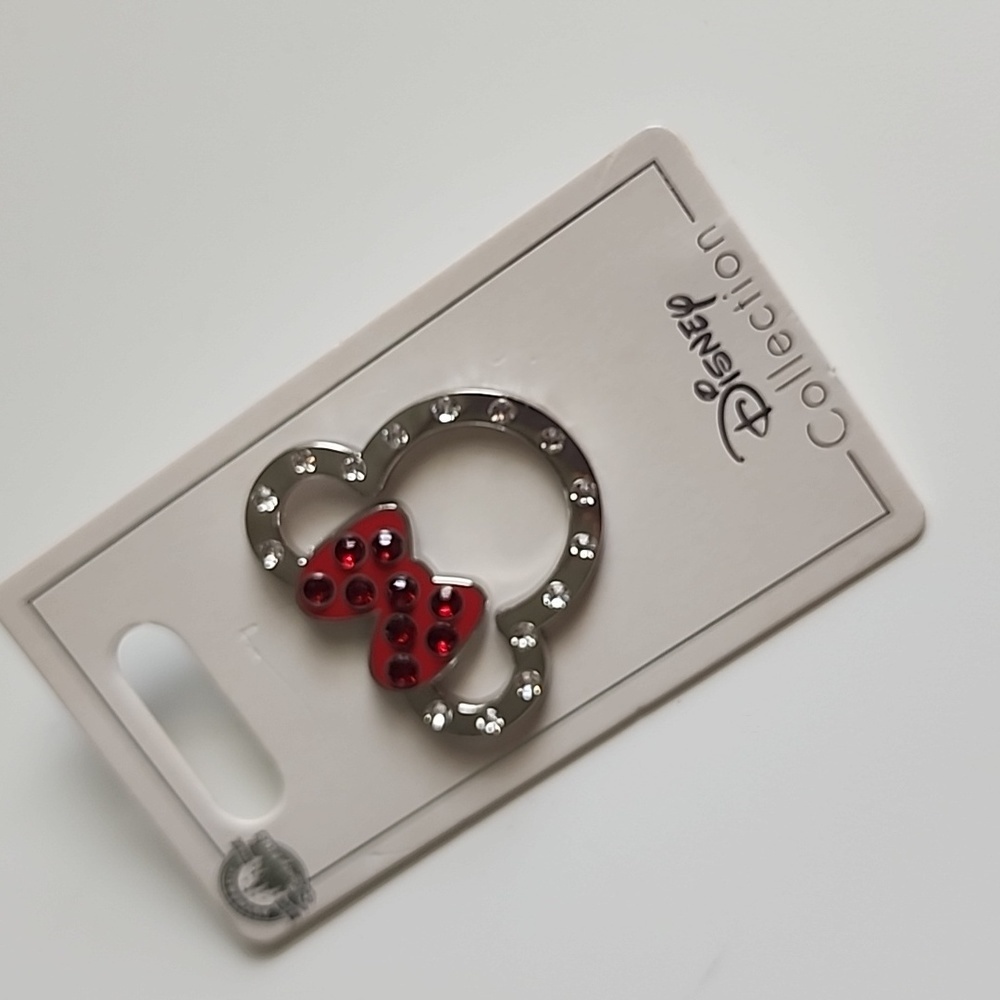 Disney Minnie Mouse Rhinestone Bow Pin Red Silver Disney Parks Style - Picture 2 of 4